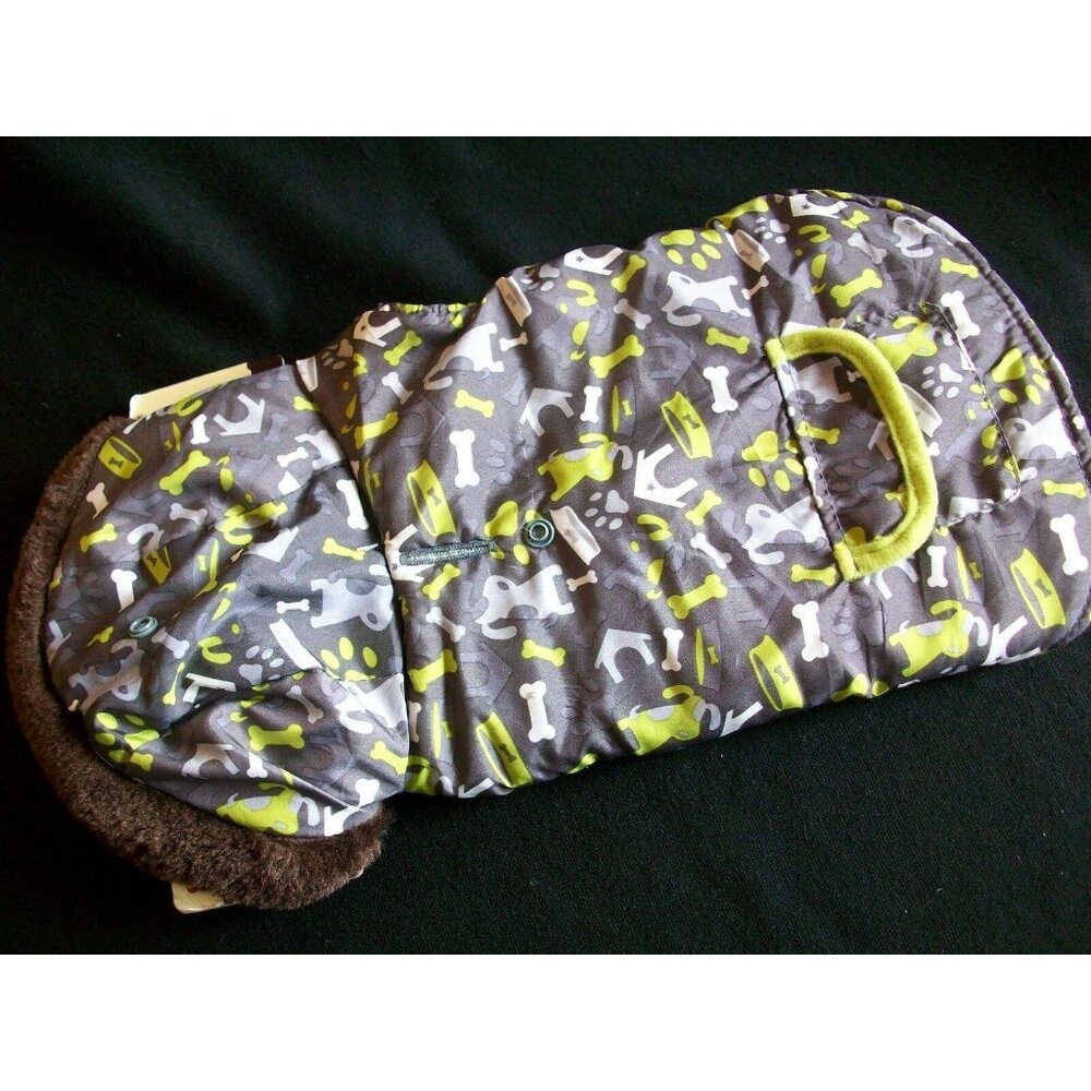 Pet Dog Puppy Coat Jacket Worm Winter Costume Hood Snap Gray Small Brown Trim